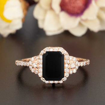 1.25 Carat Emerald Cut Black Diamond and Diamond Engagement Ring in Rose Gold Dazzling Ring