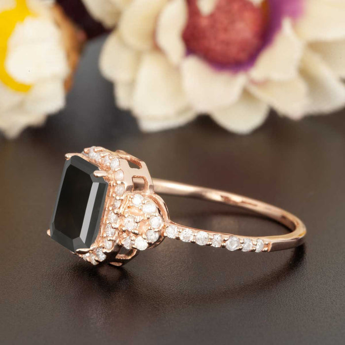 1.25 Carat Emerald Cut Black Diamond and Diamond Engagement Ring in Rose Gold Dazzling Ring
