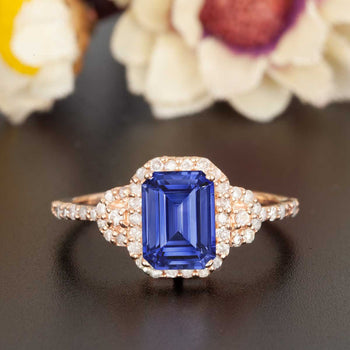 1.25 Carat Emerald Cut Sapphire and Diamond Engagement Ring in Rose Gold Dazzling Ring