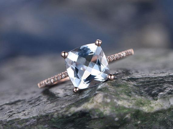 Bestselling 1.25 Carat Princess Cut Aquamarine and Diamond Engagement Ring in Rose Gold