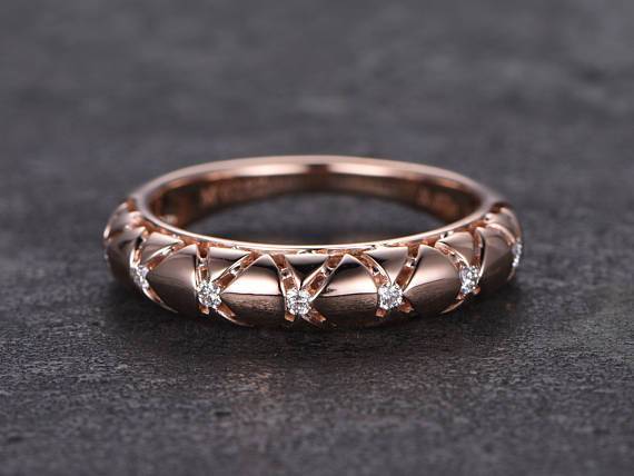 Designer .10 Carat Round cut Diamond Wedding Ring Band for Her in Rose Gold