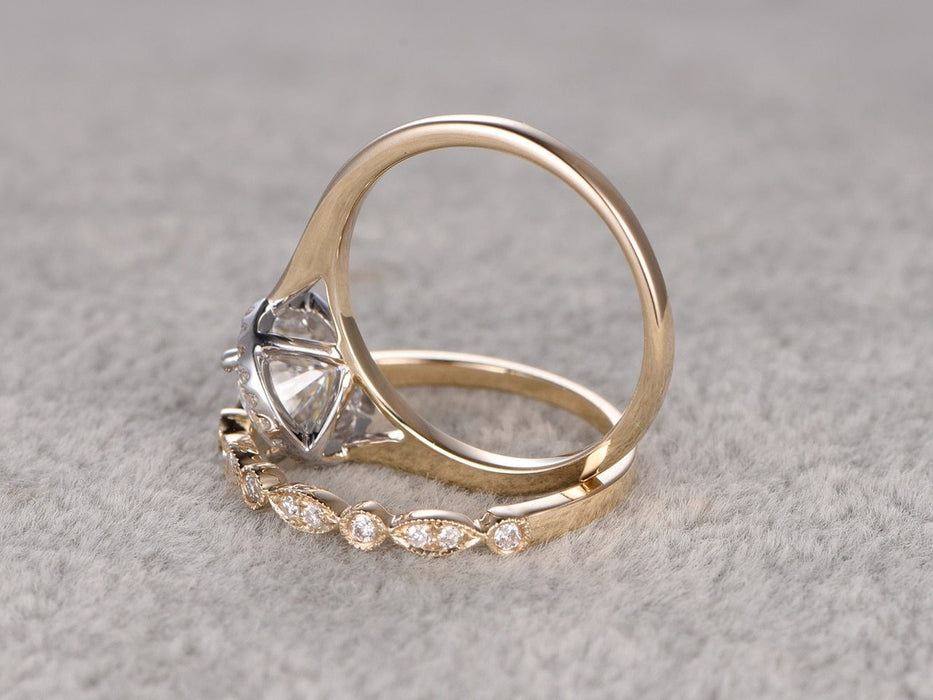 1.50 Carat Round Cut Moissanite and Diamond infinity Wedding Ring Set in Yellow Gold