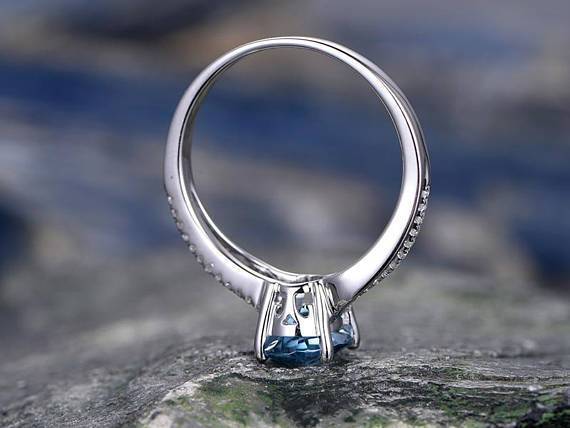 Antique 1.25 Carat Oval Cut Aquamarine and Diamond Engagement Ring in Rose Gold
