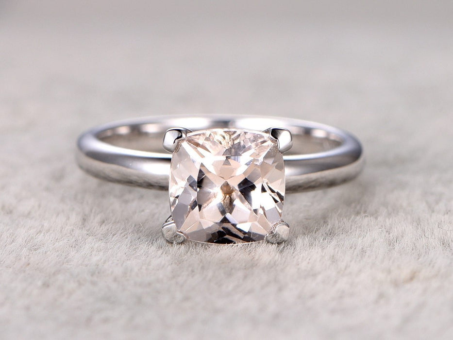 Solitaire 1 Carat Cushion Cut Morganite Engagement Ring in White Gold