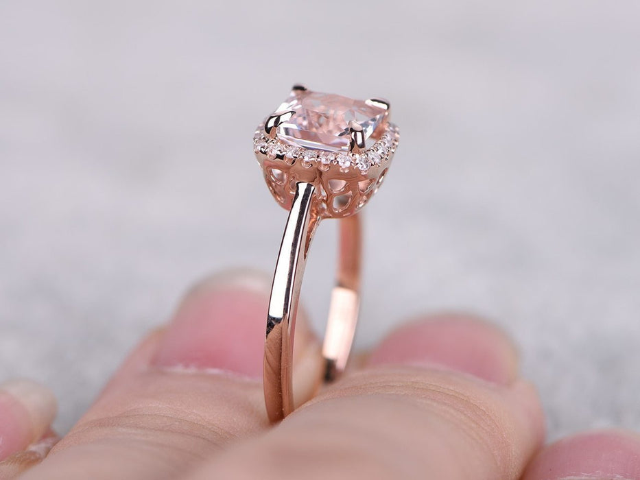 Solitaire 1.25 Carat Cushion Cut Morganite and Diamond Engagement Ring in Rose Gold