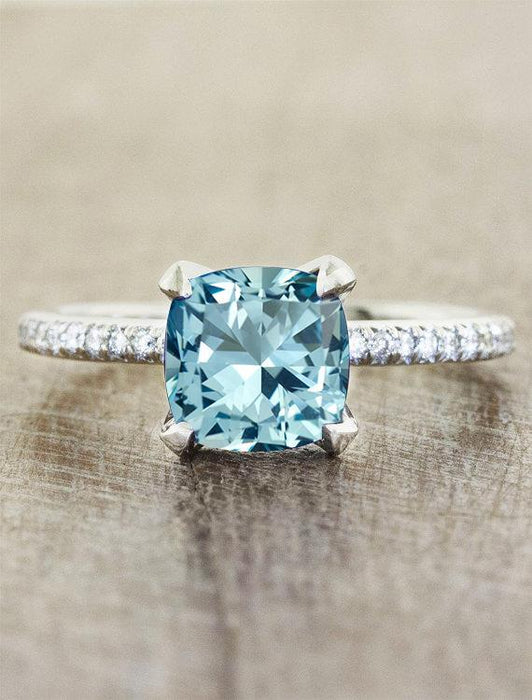 1.25 Carat Cushion Cut Aquamarine and Diamond Engagement Ring for her in White Gold