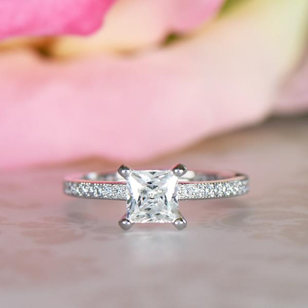 1.25 Carat Princess Cut Channel Eternity Engagement Ring in White Gold over Sterling Silver