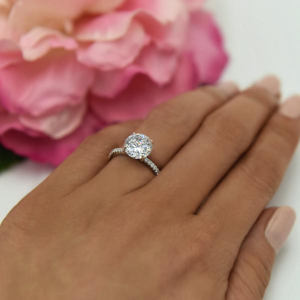 Accented 3.25 Carat Round Cut Solitaire Engagement Ring in White Gold over Sterling Silver