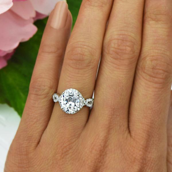 3.5 Carat Oval Cut Twisted Halo Engagement Ring in White Gold over Sterling Silver