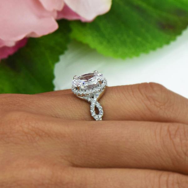 3.5 Carat Oval Cut Twisted Halo Engagement Ring in White Gold over Sterling Silver