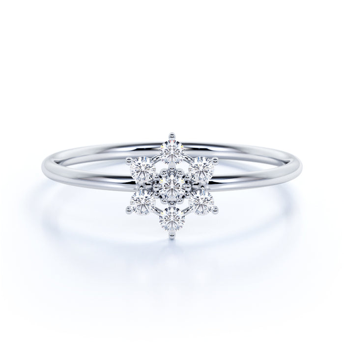Dainty Star Shape Stacking Diamond Wedding Ring Band in White Gold.