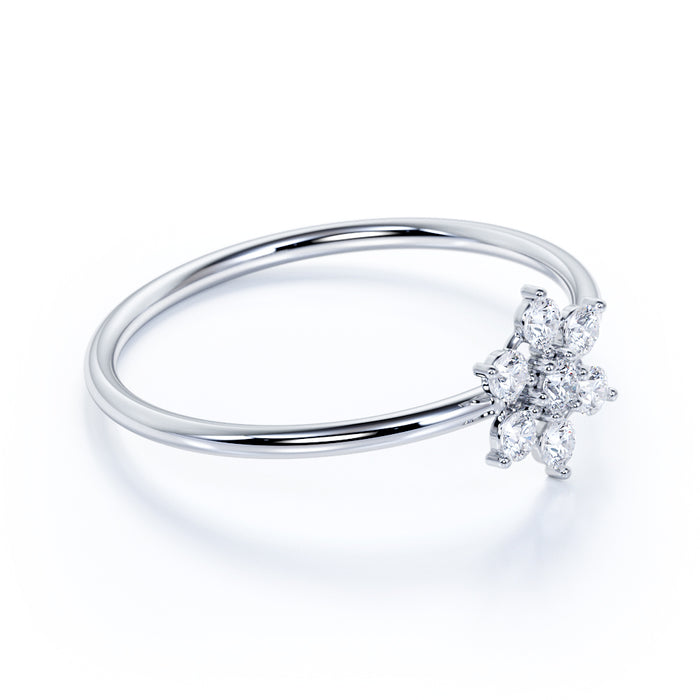 Dainty Star Shape Stacking Diamond Wedding Ring Band in White Gold.