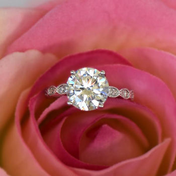 3.25 Carat Round Cut Wide Art Deco Solitaire Engagement Ring in White Gold over Sterling Silver