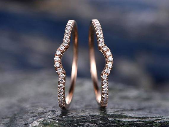 Pair of .50 Carat Round cut Diamond Wedding Ring Band Art Deco in Rose Gold