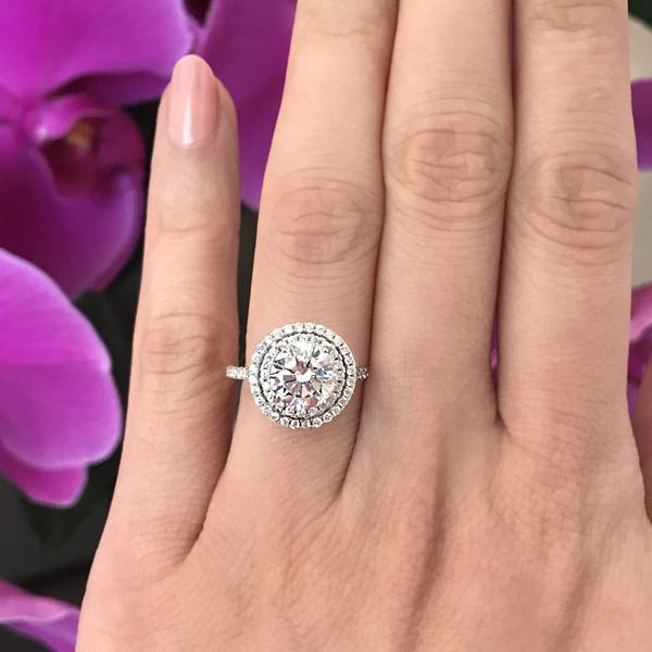 2.5 Carat Round Cut Double Halo Engagement Ring in White Gold over Sterling Silver