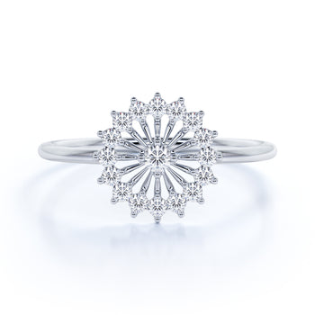 Delicate Dandelion Mini Stacking Ring with Round Shape Diamonds in White Gold