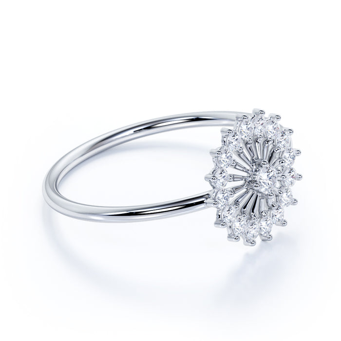 Delicate Dandelion Mini Stacking Ring with Round Shape Diamonds in White Gold