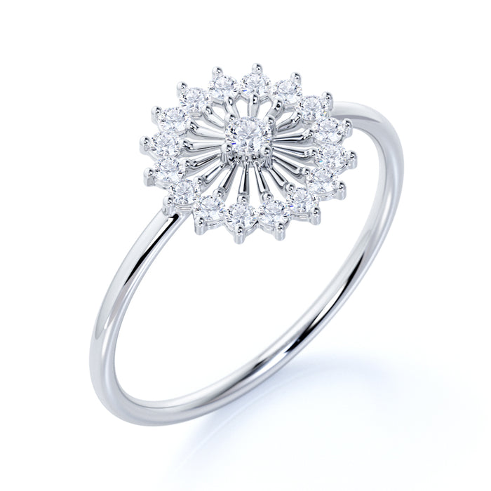 Delicate Dandelion Mini Stacking Ring with Round Shape Diamonds in White Gold