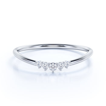 Elegantly Curved Mini Stacking Wedding Band with Round Diamonds in White Gold