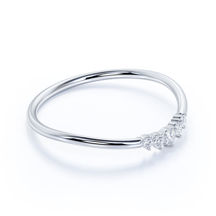 Elegantly Curved Mini Stacking Wedding Band with Round Diamonds in White Gold