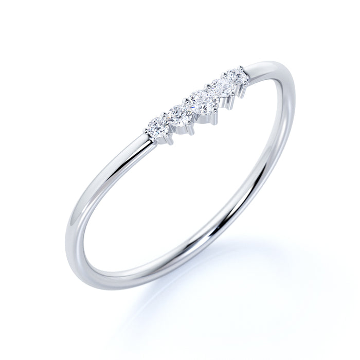 Elegantly Curved Mini Stacking Wedding Band with Round Diamonds in White Gold