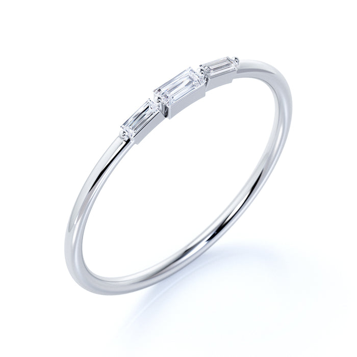 Beautiful Emerald Cut Diamond Stackable Wedding Ring in White Gold