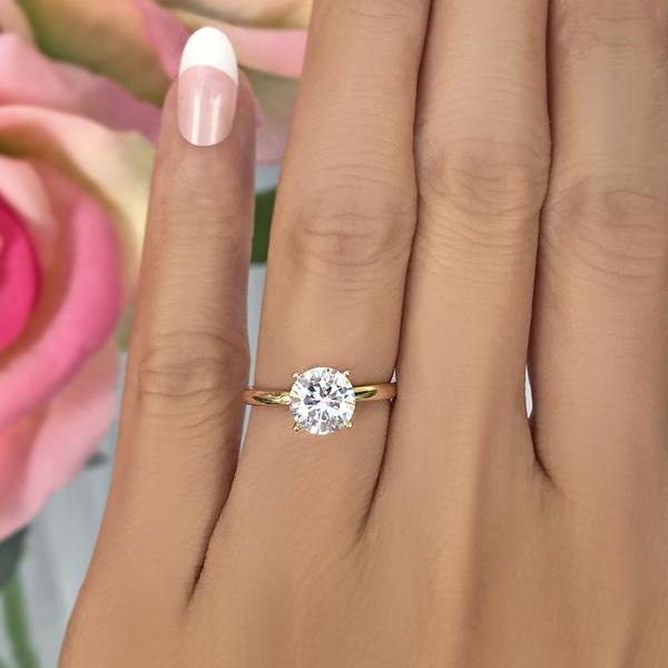 1.5 Carat Round Cut Solitaire Engagement Ring in Yellow Gold over Sterling Silver