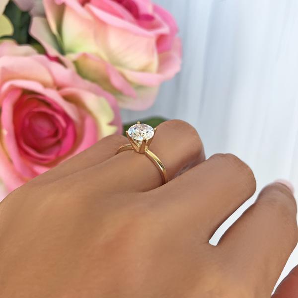 1.5 Carat Round Cut Solitaire Engagement Ring in Yellow Gold over Sterling Silver