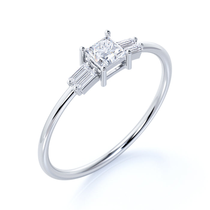 3 Stone Princess Cut Stacking Wedding Ring in White Gold