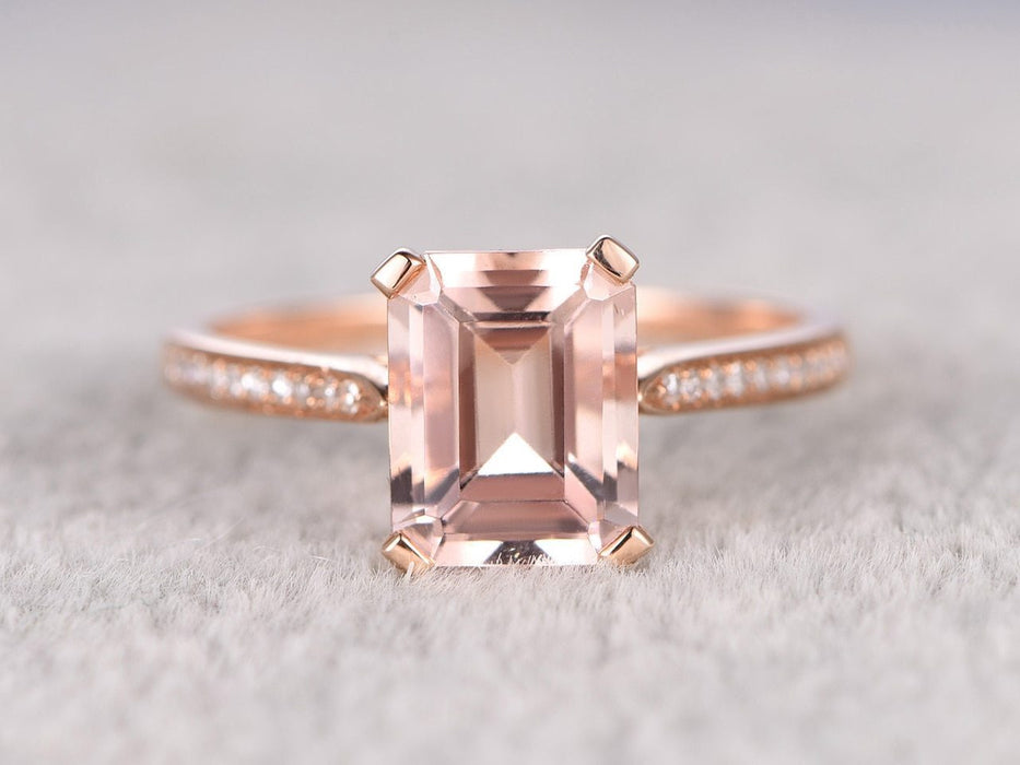 Unique 1.25 Carat Emerald Cut Morganite and Diamond Engagement Ring in Rose Gold
