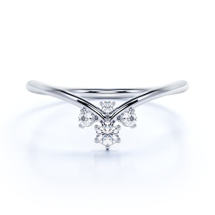 Elegant 4 Stone Stacking Wedding Ring Band with Round Diamonds in White Gold