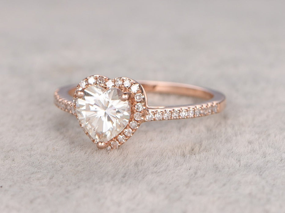 1.25 Carat Heart Shape Moissanite and Diamond Wedding Ring in Rose Gold
