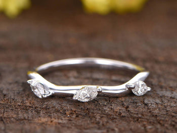 .25 Carat Marquise Diamond Wedding Leaf Design Ring Band in White Gold