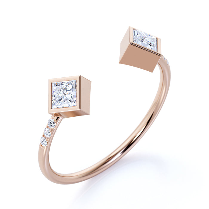 Stunning Princess Cut Diamond Duo Stacking Wedding Ring Band in Rose Gold