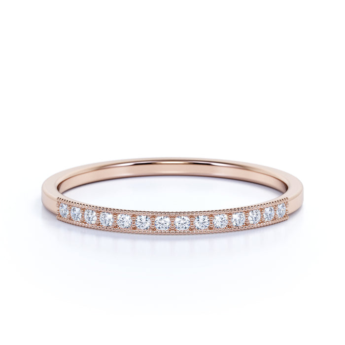 Classic Semi Eternity Stackable Wedding Ring with Round Diamonds in Rose Gold