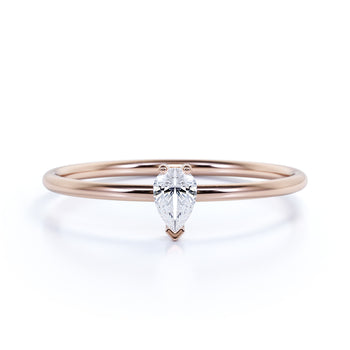 Delicate Solitaire Pear Cut Diamond Stacking Ring in Rose Gold