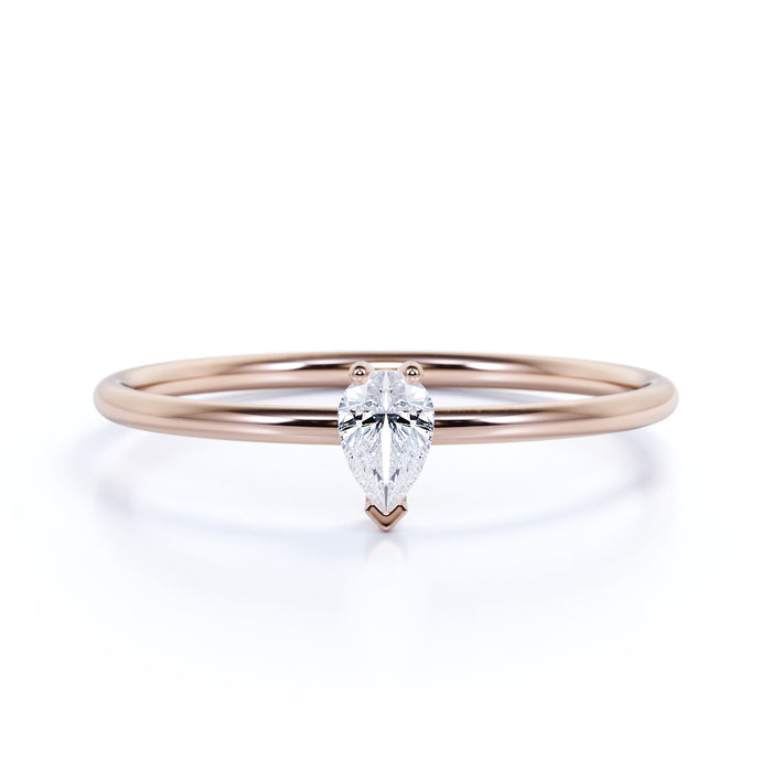 Delicate Solitaire Pear Cut Diamond Stacking Ring in Rose Gold