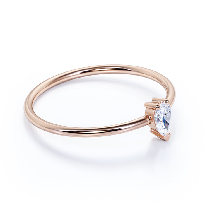 Delicate Solitaire Pear Cut Diamond Stacking Ring in Rose Gold