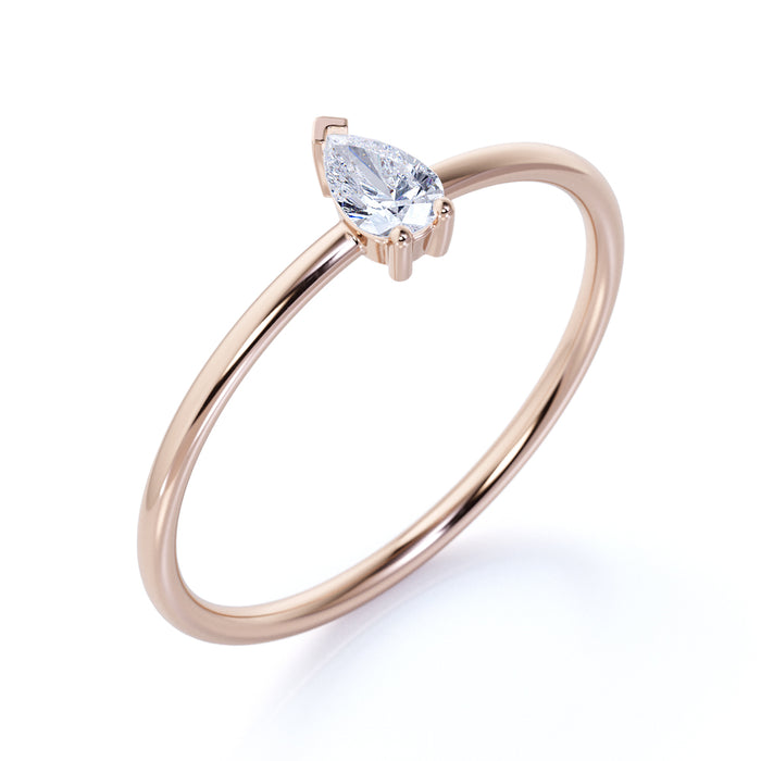 Delicate Solitaire Pear Cut Diamond Stacking Ring in Rose Gold