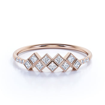 Dainty 9 Stone  Round Cut Diamond Stackable Wedding Ring Band in Rose Gold