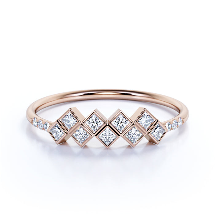 Dainty 9 Stone  Round Cut Diamond Stackable Wedding Ring Band in Rose Gold