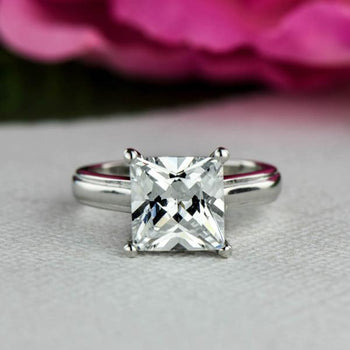 3 Carat Princess Cut Solitaire Engagement Ring in White Gold Over Sterling Silver