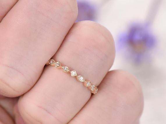 .25 Carat Round Cut Diamond Wedding Ring Band art deco in Rose Gold