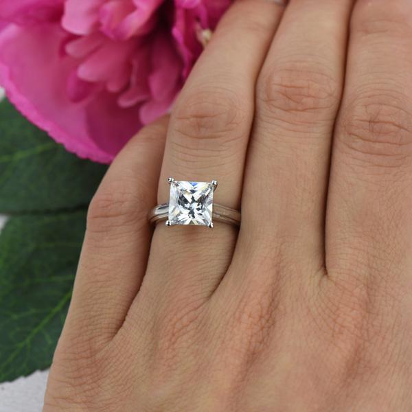 3 Carat Princess Cut Solitaire Engagement Ring in White Gold Over Sterling Silver