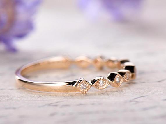 .25 Carat Round Cut Diamond Wedding Ring Band art deco in Rose Gold