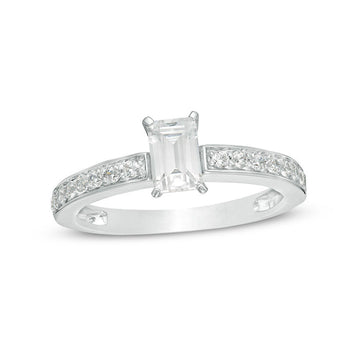 1/2 Carat Emerald Cut Diamond Engagement Ring in White Gold