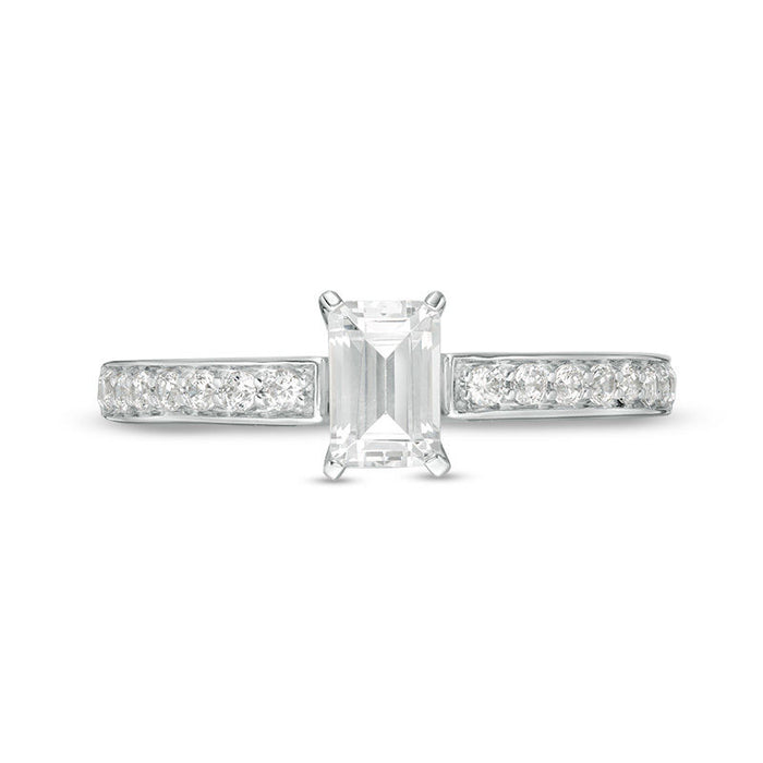 1/2 Carat Emerald Cut Diamond Engagement Ring in White Gold