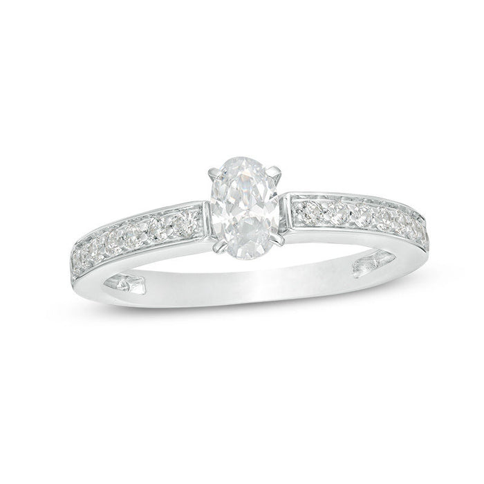 1/2 Carat Oval Cut Diamond Engagement Ring in White Gold