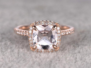 Antique Design 1.50 Carat Cushion Cut Morganite and Diamond Engagement Ring in Rose Gold