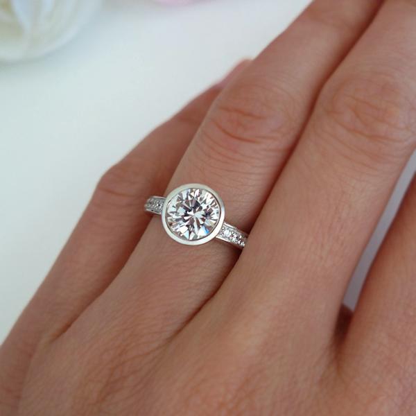 Final Sale: 1.5 Carat Round Cut Bezel Solitaire Engagement Ring in White Gold Over Sterling Silver